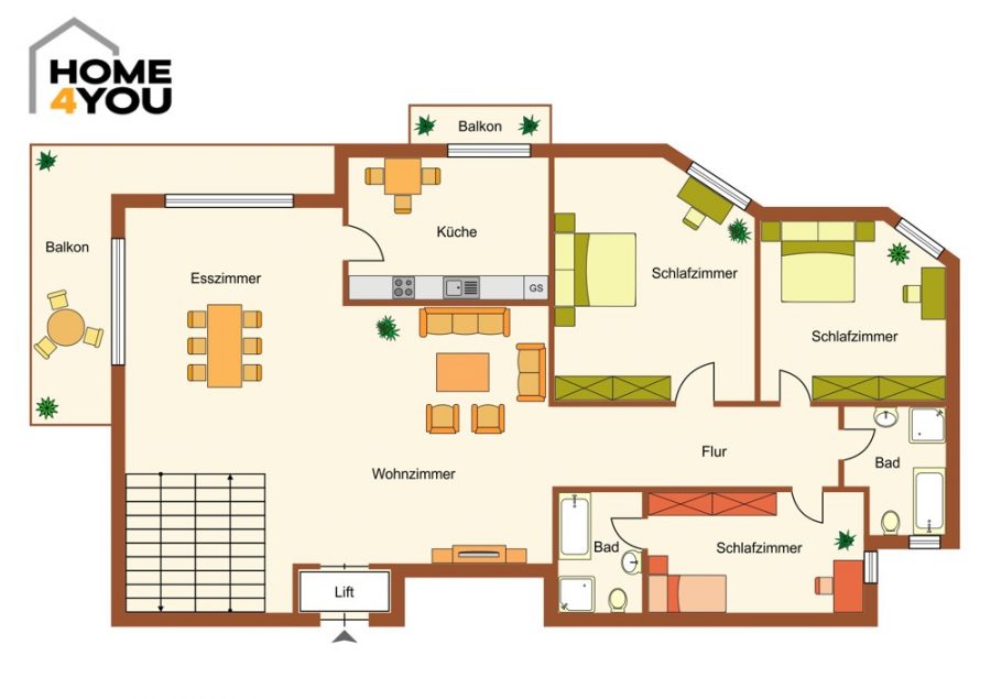 Exklusives Penthouse mit 100m² Dachterrasse, 100m² Wohnfläche, 3 SZ, 2 Bäder, Direkt-Aufzug, Klima - Grundriss