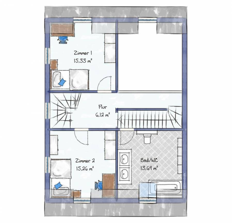 Unikat: Modernes Loft-Gutshaus in saniertem Vierkanthof, 5 Zi., 3 SZ, 162 qm mit hohem Steuervorteil - Grundriss OG