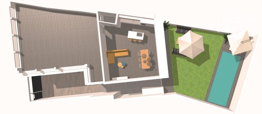 Maison de ville neuve à Santa Margalida : 278m², 3 chambres, 3 salles de bain, jardin, piscine, garage, climatisation, prête à habiter - Grundriss