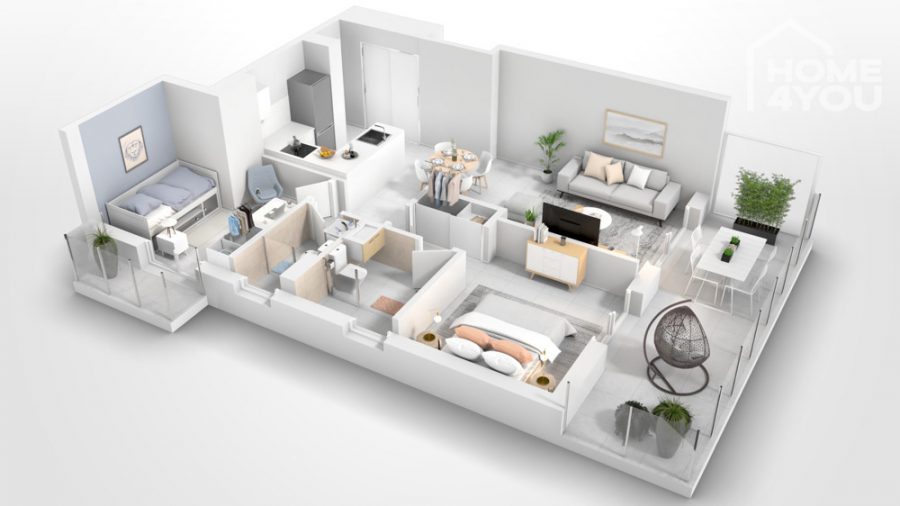 Moderno piso nuevo en Cala D'or, 88m², 2 dormitorios, 2 baños, terraza, piscina comunitaria, aire acondicionado - Grundriss