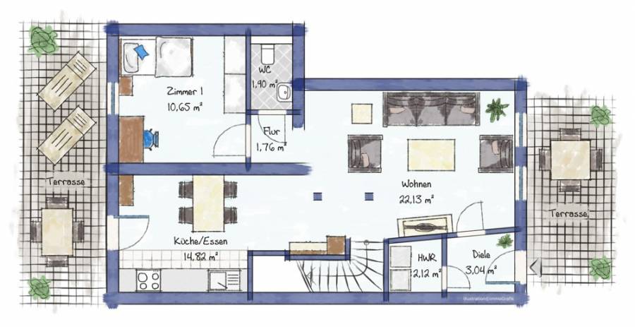 Unique: Modern loft apartment in renovated manor house, 4.5 rooms, 3 bedrooms, 110 sqm - Grundriss EG