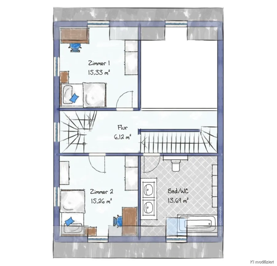 Unikat: Modernes Loft-Gutshaus in saniertem Vierkanthof, 5 Zi., 3 SZ, 162 qm mit hohem Steuervorteil - Grundriss OG