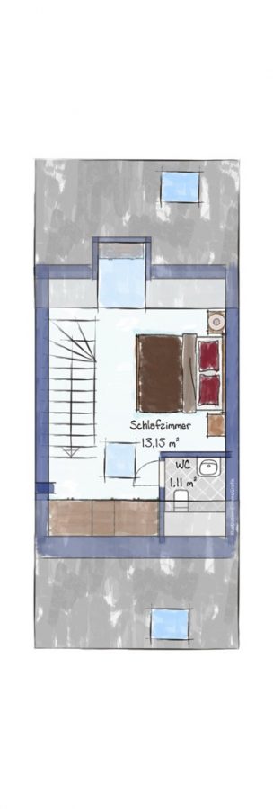 Unikat: Modernes Loft-Gutshaus in saniertem Vierkanthof, 4 Zi., 3 SZ, 85 qm, hoher Steuervorteil - Grundriss DG
