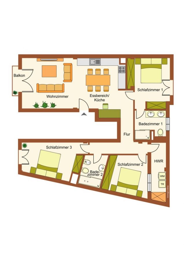Moderne Neubau-Wohnung, ruhige Lage, 170qm, 3SZ, 2 Bäder, Aufzug, Einbauküche, Klima, Dachterrasse - Grundriss