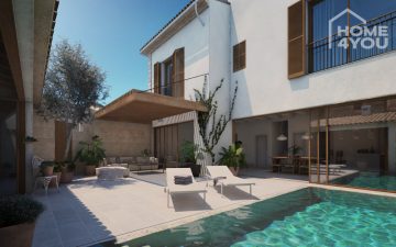 plot with building project for mediterranean townhouse, 220m², 3 SZ, 3 BZ, roof terrace, pool, garage, 07640 ses Salines (Spain), Wohngrundstück