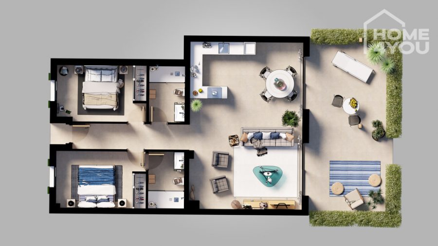 Fantástico piso de nueva construcción en Ses Salines, 92m², 2 dormitorios, 2 baños, 16m² terrazas, piscina, plaza de parking - Grundriss