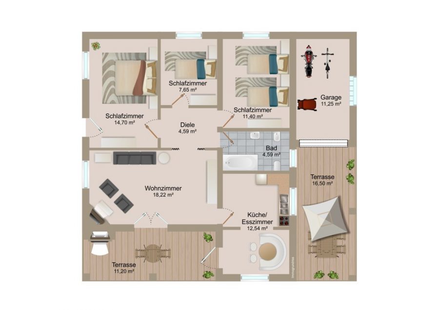 Maison individuelle,Cala Pi,182qm 3 chambres, 2 salles de bain, bungalow, terrasses, garage - Grundriss