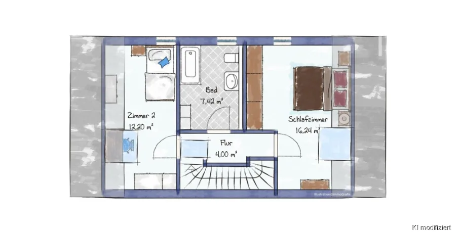 Unikat: Moderne Loft-Wohnung in saniertem Gutshof, 4,5 Zi., 3 SZ, 110 qm, hoher Steuervorteil - Grundriss OG