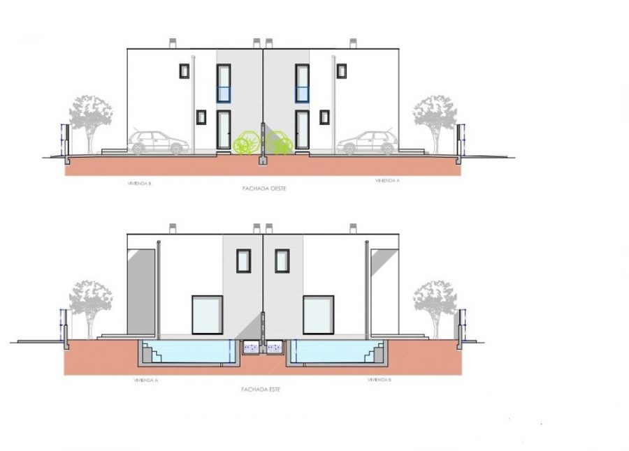 Maison neuve à Can Picafort : 172qm, 4 chambres, 4 salles de bains, jardin, terrasse, piscine, climatisation, parking, année 2025 - Seitenansicht
