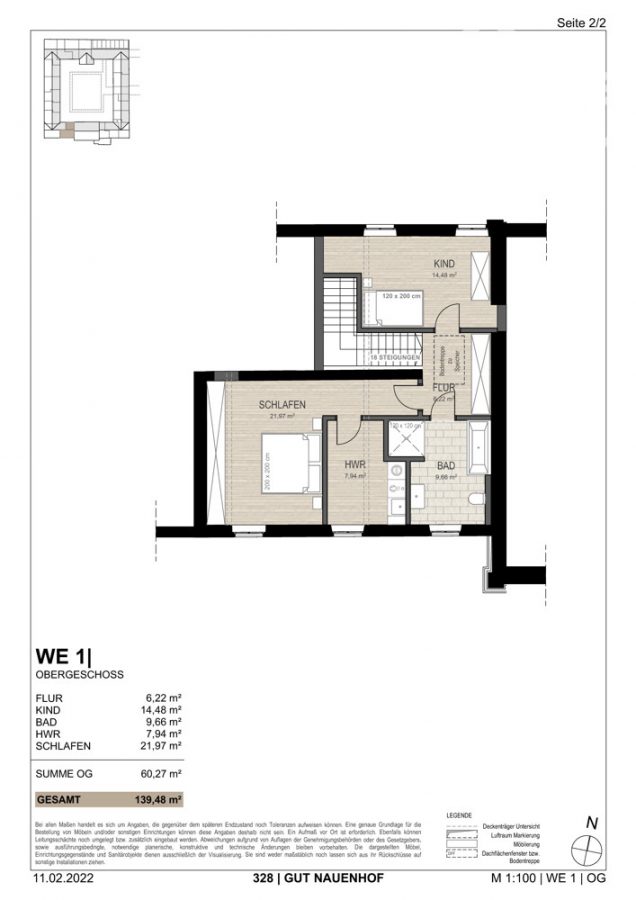 Loft moderne dans une cour carrée rénovée, 4 ch., 2 ch., 140 m², avantage fiscal élevé, fin 24 - Grundriss OG