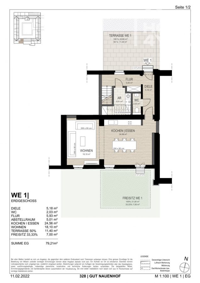 Loft moderne dans une cour carrée rénovée, 4 ch., 2 ch., 140 m², avantage fiscal élevé, fin 24 - Grundriss EG