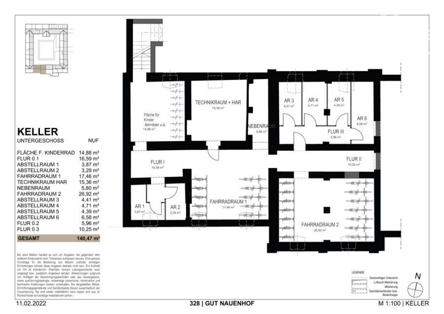 Loft moderne dans une cour carrée rénovée, 4 ch., 2 ch., 140 m², avantage fiscal élevé, fin 24 - Grundriss Keller