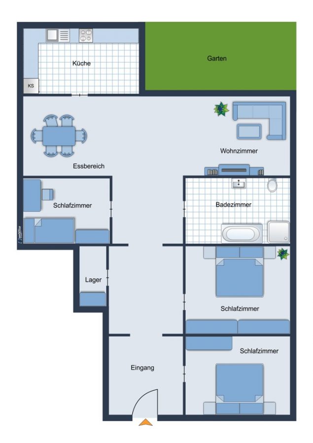 Appartement attrayant au rez-de-chaussée dans le centre de Campos, 177m², 3 chambres à coucher, 1 salle de bain, terrasse, climatisation, pierre naturelle - Grundriss