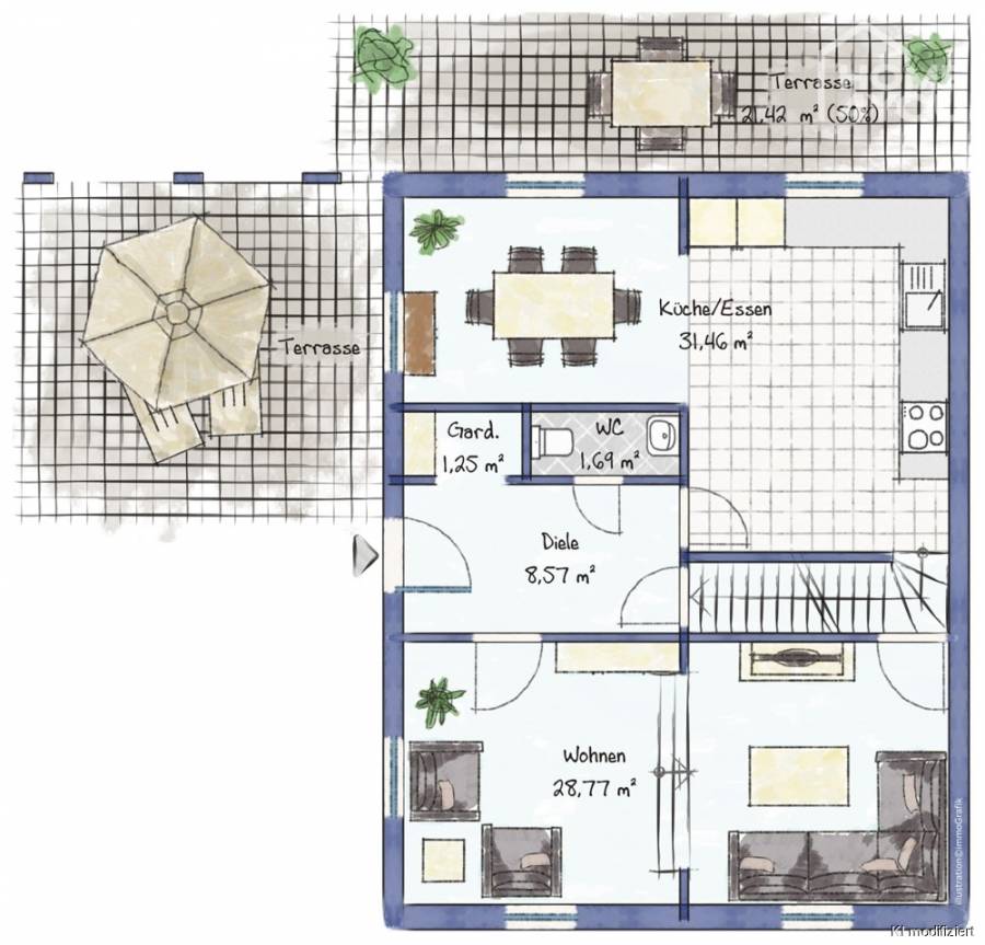 Unique: Modern loft manor house in renovated square courtyard, 5 rooms, 3 bedrooms, 162 sqm - Grundriss EG