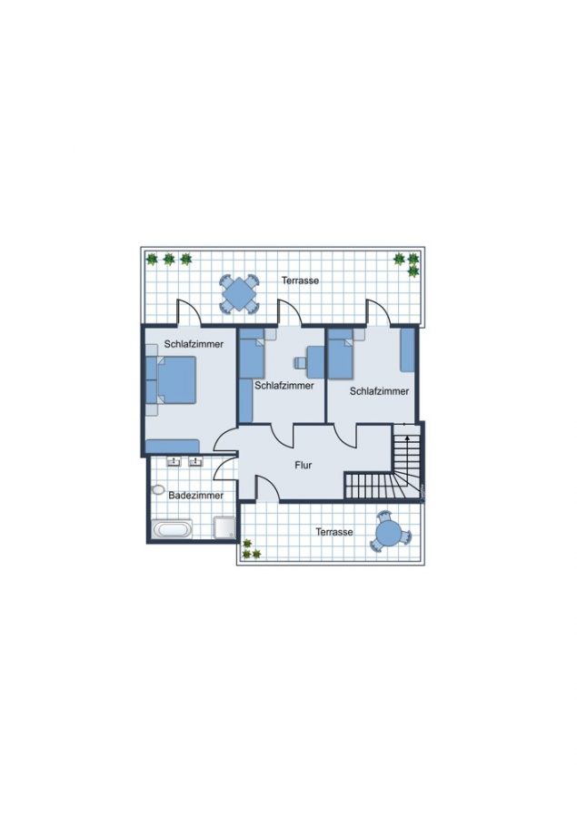 Villa with dream location in 1st sea line, 196sqm, 4 bedrooms, 3 bathrooms, terraces, cistern, garden, garage, fireplace - Grundriss Obergeschoss