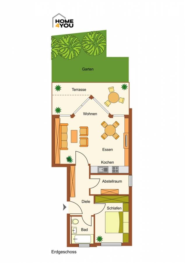 Charming 2-room apartment, 68 sqm, fitted kitchen, underground parking, raised first floor - Grundriss