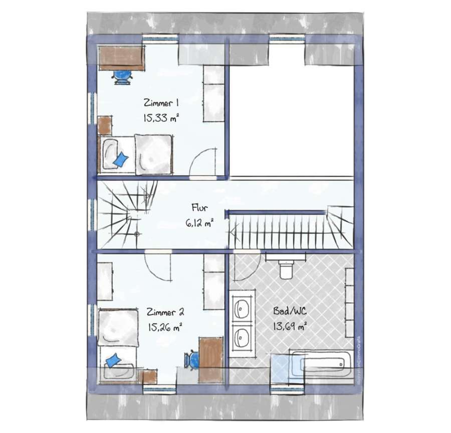 Unikat: Modernes Loft-Gutshaus in saniertem Vierkanthof, 5 Zi., 3 SZ, 162 qm mit hohem Steuervorteil - Grundriss OG