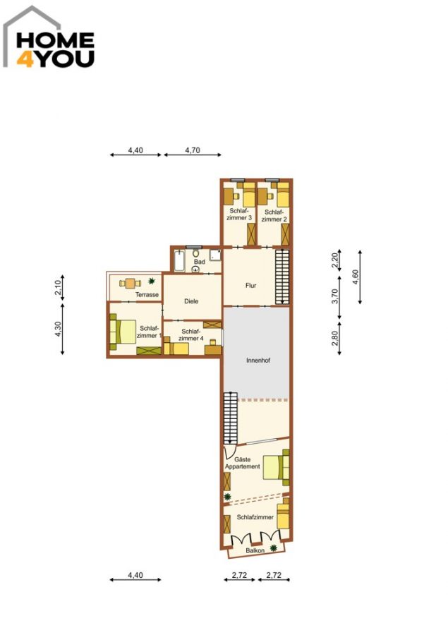 Top maison de ville rénovée, 450 m², terrasses, jardin, cour, chauffage, climatisation, appartement d'hôtes - Obergeschoss