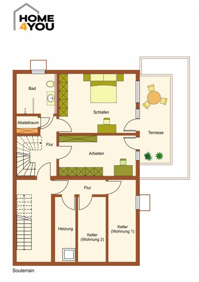 Modern garden apartment in Hangelar, 2 levels, 3 bedrooms, 2 bathrooms, large garden, EBK, 3 carports, e-charger - Souterrain