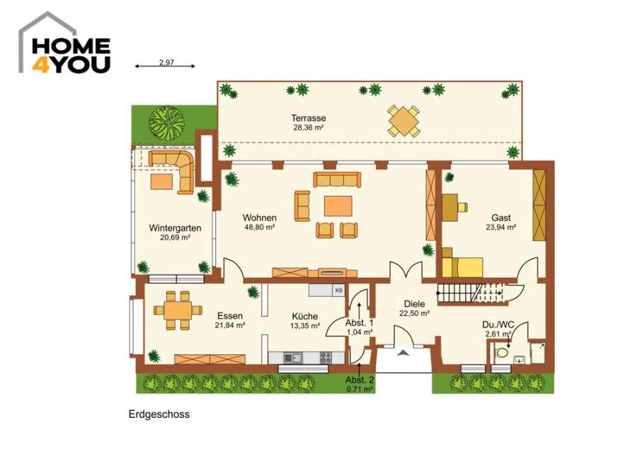Luxurious town villa in Cologne-Junkersdorf, 286 sqm, 7 rooms, 941 sqm plot, conservatory, fireplace, garden - EG