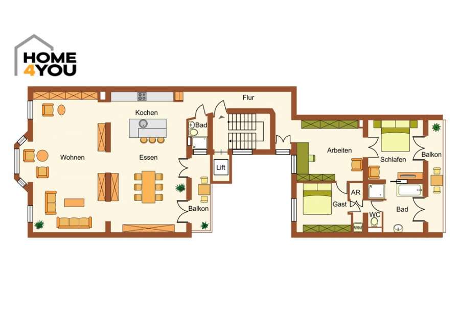 Luxus-Design-Loft im Belgischen Viertel: 192 m², 2 SZ, Kamin, Balkone & Weitblick in Bestlage - Grundriss 4. OG