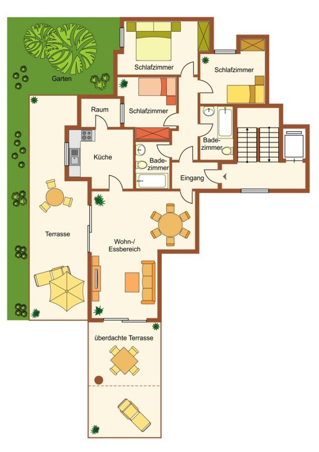 Modernes Apartment in ruhiger Lage, Pools, Terrassen, EG 204qm, 3 SZ, 2 Bäder, Klima, Zentralheizung - Grundriss