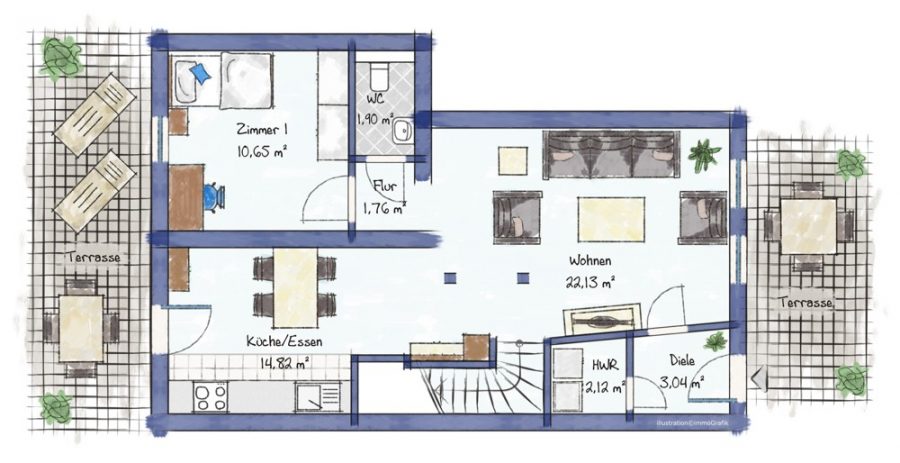Único: Moderna casa señorial tipo loft en finca cuadrada reformada, 4,5 habitaciones, 3 dormitorios, 110 m2, alta ventaja fiscal - Grundriss EG